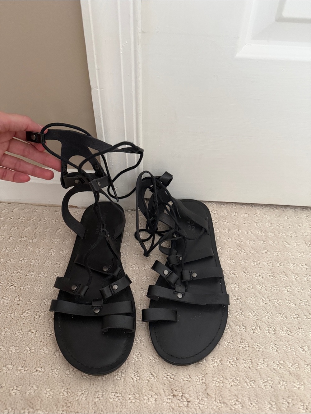 AEO Black Lace-Up Strappy Sandals
